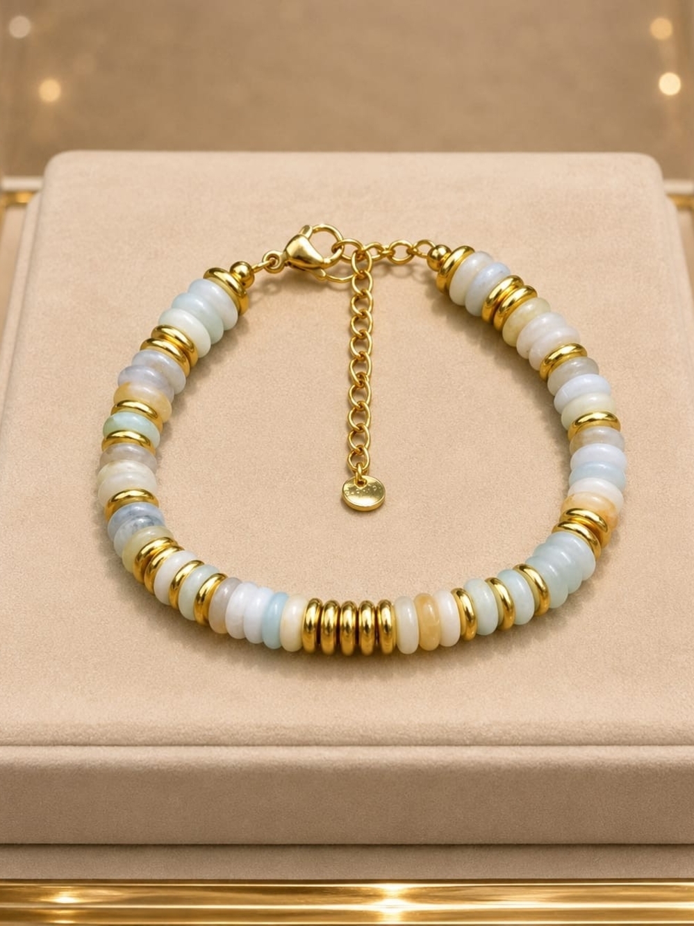 Gold & Aqua Beaded Bracelet - Women Jewelry - Picture 6 of 6